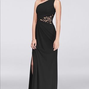 One-Shoulder Black Dress with Lace Insert